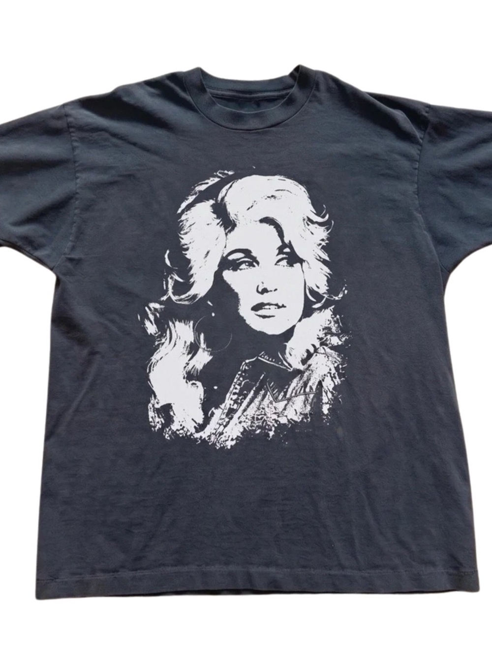 Black Short Sleeve Tee with White Portrait Graphic